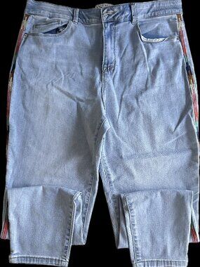 Knox Rose Light Blue Boyfriend Jeans with Multicolor Side Stripe